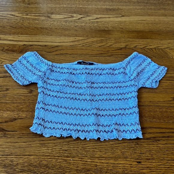 Blue Smocked off-the-shoulder top - Picture 1 of 11